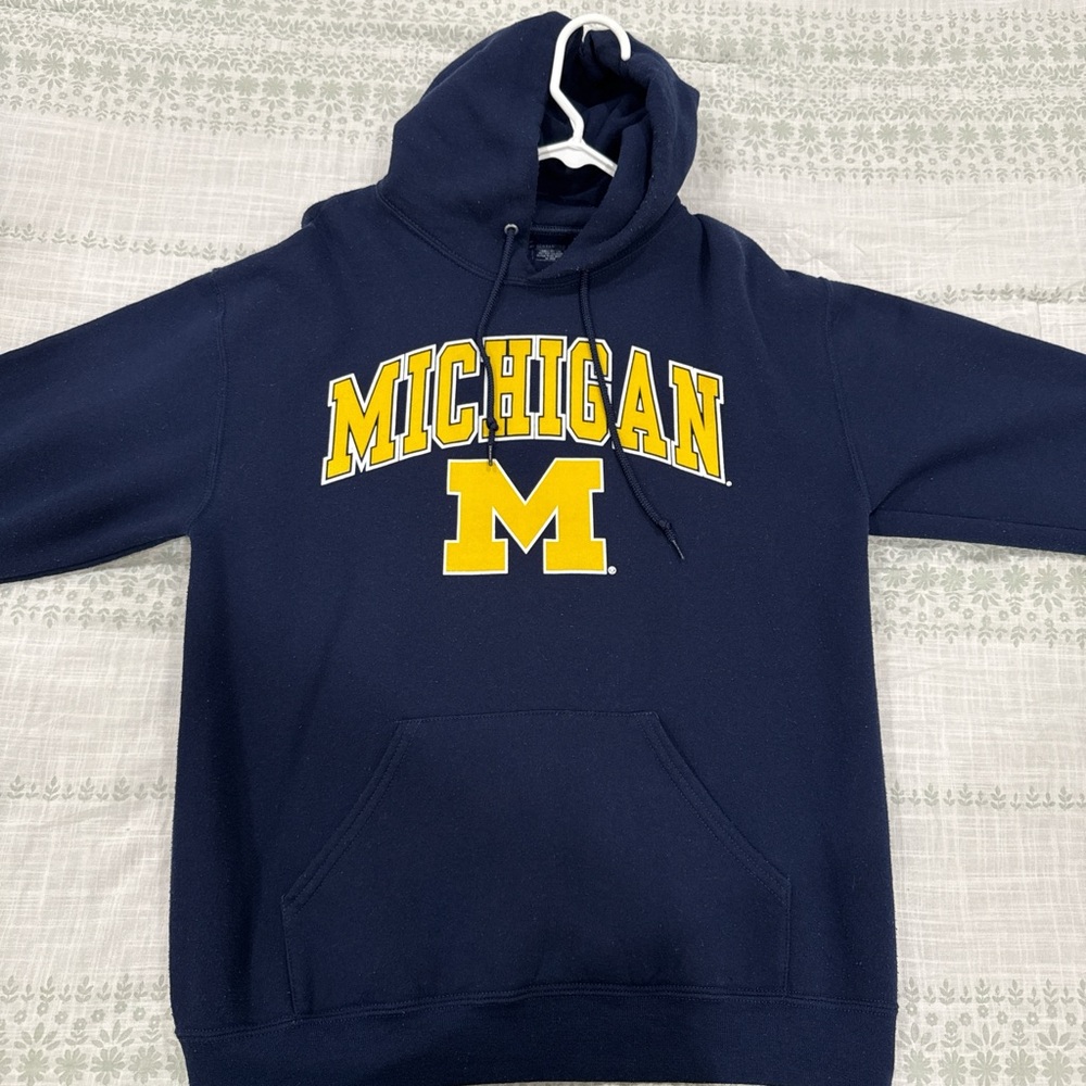 Michigan Men's Navy Hoodie with Yellow Logo